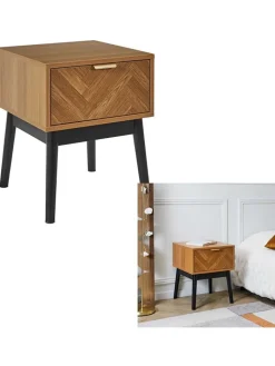 Rétro Chic Tische<Nachttisch ''Felix'' in Hellbraun - (B)40 x (H)50 x (T)40 cm