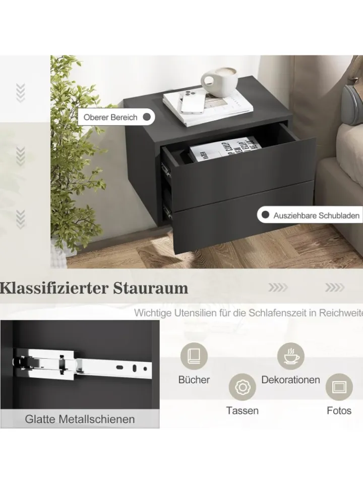 COSTWAY Tische<Nachttisch hängend in Grau