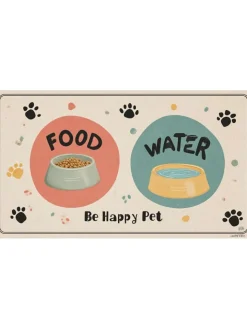 Paws&Whiskers Katzen<Napfunterlage in Beige/ Orange/ Blau - (L)40 x (B)70 cm