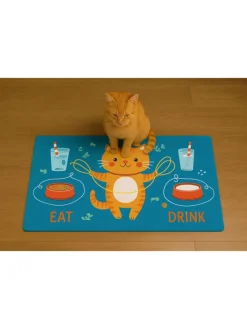 Paws&Whiskers Katzen<Napfunterlage in Blau - (L)40 x (B)70 cm