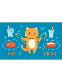 Paws&Whiskers Katzen<Napfunterlage in Blau - (L)40 x (B)70 cm