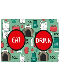 Paws&Whiskers Katzen<Napfunterlage in Grün/ Rot - (L)40 x (B)60 cm