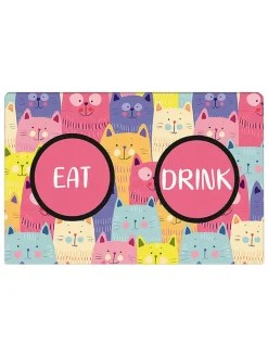 Paws&Whiskers Katzen<Napfunterlage in Pink/ Bunt - (L)40 x (B)60 cm