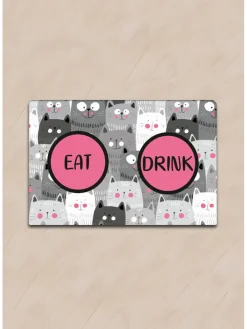 Paws&Whiskers Katzen<Napfunterlage in Pink/ Grau - (L)40 x (B)60 cm