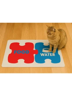 Paws&Whiskers Katzen<Napfunterlage in Rot/ Blau - (L)40 x (B)70 cm