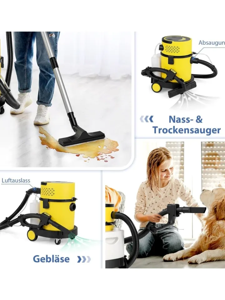 COSTWAY Staubsauger<Nass- & Trockensauger 1200W HEPA-Filter in Gelb