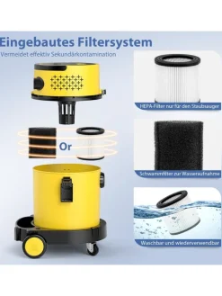 COSTWAY Staubsauger<Nass- & Trockensauger 1200W HEPA-Filter in Gelb