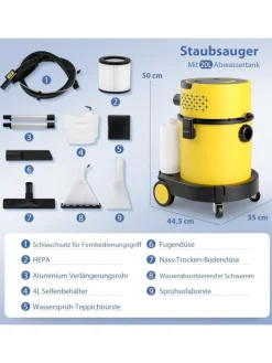 COSTWAY Staubsauger<Nass- & Trockensauger 1200W HEPA-Filter in Gelb