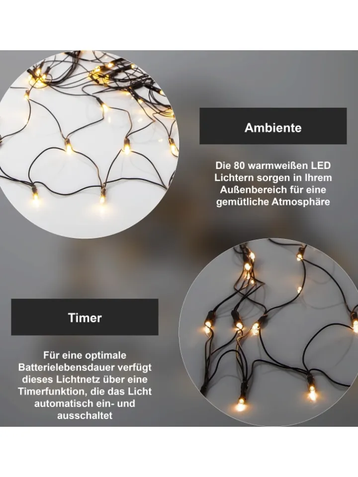 STAR Trading Lichterketten & Dekobeleuchtung<Netz LED-Lichterkette ,Akku, Batterie, warmweiß, outdoor, 80 LEDs, 15
