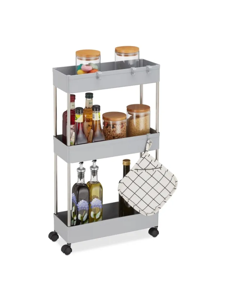 relaxdays Regale & Schränke<Nischenwagen in Grau - (B)15,5 x (H)70 x (T)40,5 cm