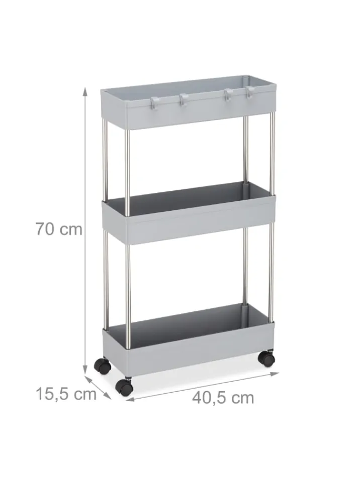 relaxdays Regale & Schränke<Nischenwagen in Grau - (B)15,5 x (H)70 x (T)40,5 cm