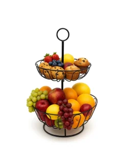 relaxdays Aufbewahren & Servieren<Obstkorb Etagere in Schwarz - 2 Etagen