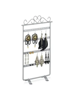 relaxdays Schmuckkästen<Ohrringhalter in Silber - (B)16,5 x (H)30,5 x (T)6,5 cm