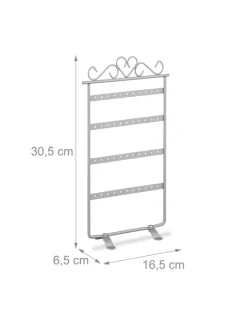 relaxdays Schmuckkästen<Ohrringhalter in Silber - (B)16,5 x (H)30,5 x (T)6,5 cm