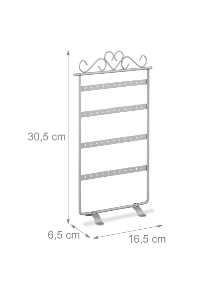 relaxdays Schmuckkästen<Ohrringhalter in Silber - (B)16,5 x (H)30,5 x (T)6,5 cm
