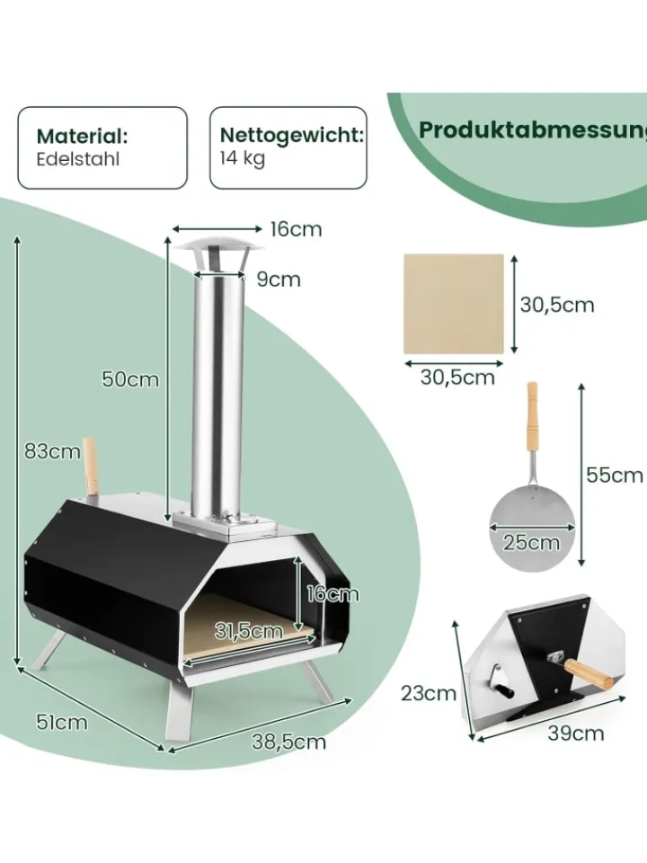 COSTWAY Grillen|Küchenelektronik<Outdoor Pizzaofen in Schwarz