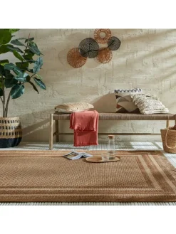 KADIMA DESIGN Outdoorteppiche<Outdoor Teppich Boho Streifen Bordüre, Balkon schmutzabweisend in Ocker