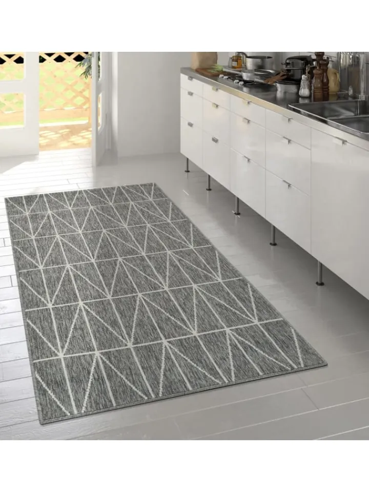 KADIMA DESIGN Outdoorteppiche<Outdoor Teppich Geometrisch Balkon, Terrasse schmutzabweisend in Grau