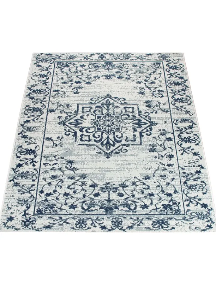 KADIMA DESIGN Outdoorteppiche<Outdoor Teppich Medaillon-Vintage Balkon, Terrasse in Dunkelblau