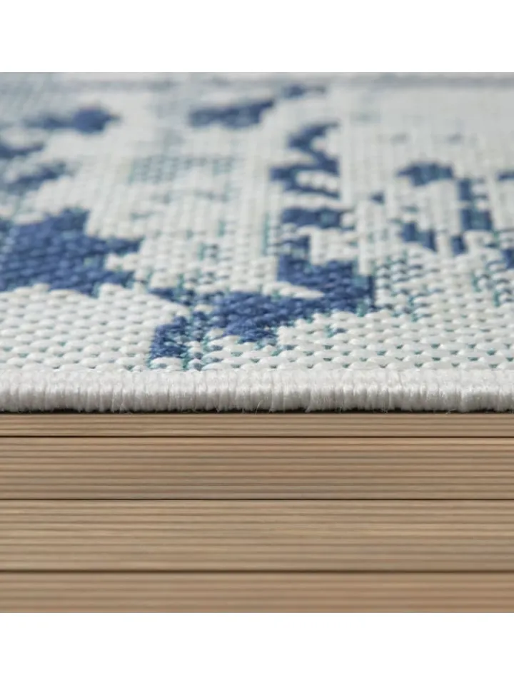 KADIMA DESIGN Outdoorteppiche<Outdoor Teppich Medaillon-Vintage Balkon, Terrasse in Dunkelblau