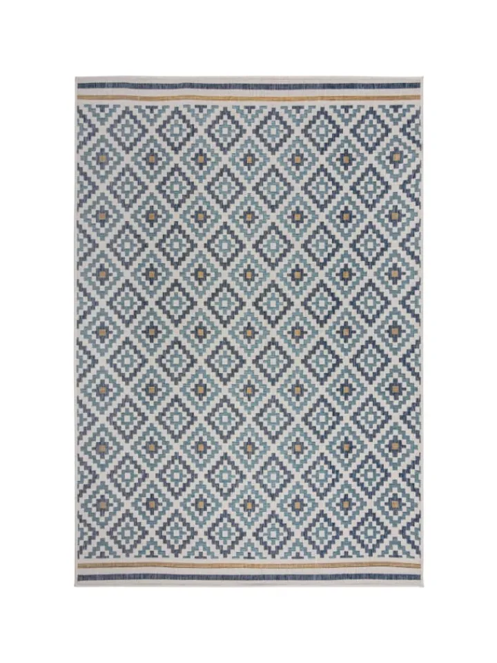 KADIMA DESIGN Outdoorteppiche<Outdoor Teppich Rauten Muster, Geometrisch, Balkon schmutzabweisend in Blau-Gelb