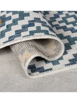 KADIMA DESIGN Outdoorteppiche<Outdoor Teppich Rauten Muster, Geometrisch, Balkon schmutzabweisend in Blau-Gelb