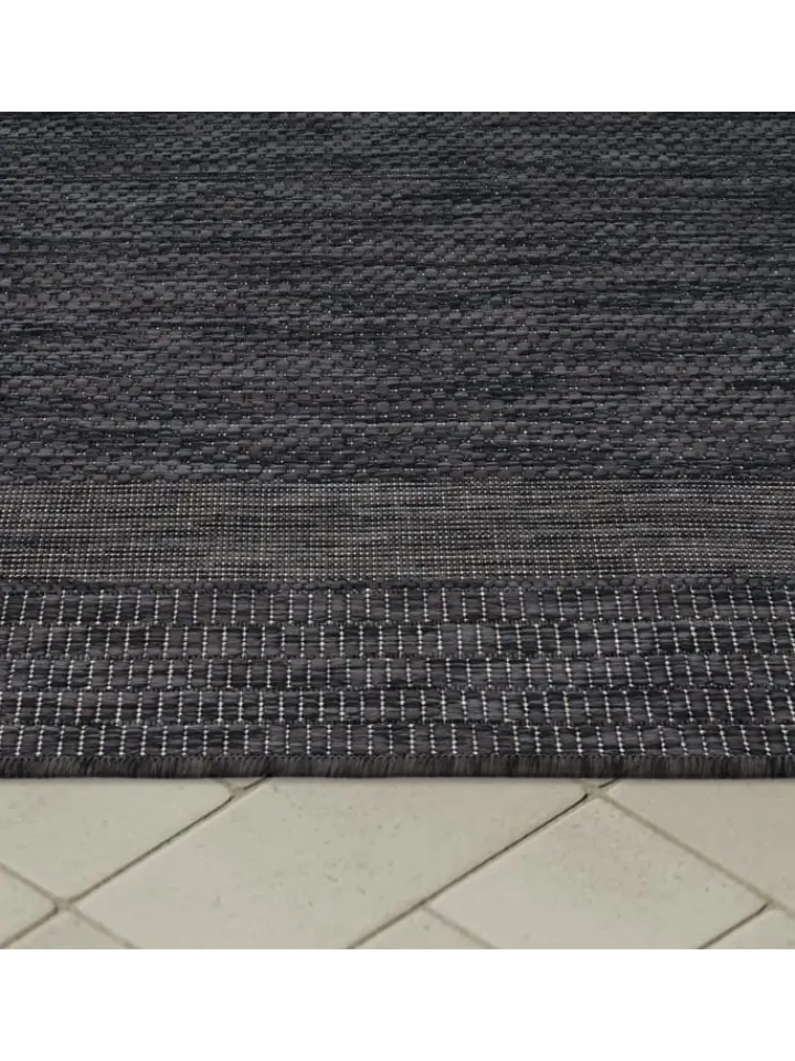 KADIMA DESIGN Outdoorteppiche<Outdoor Teppich Unifarben mit Bordüre Balkon, Terrasse in Anthrazit