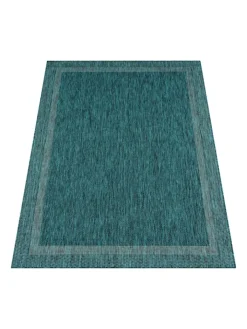 KADIMA DESIGN Outdoorteppiche<Outdoor Teppich Unifarben mit Bordüre Balkon, Terrasse in Türkis