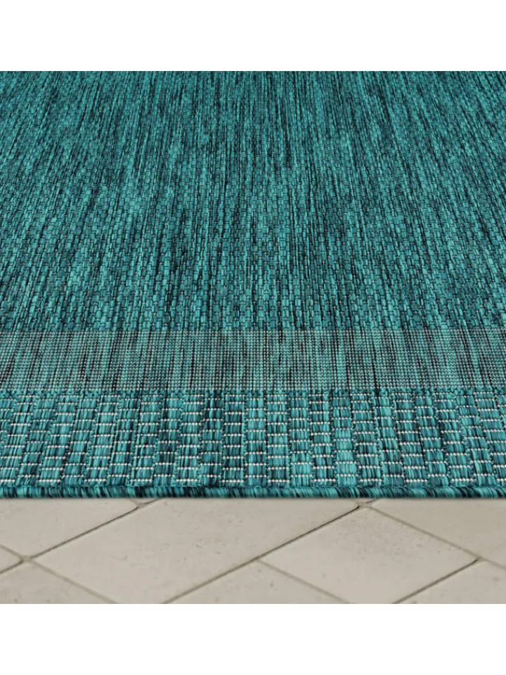 KADIMA DESIGN Outdoorteppiche<Outdoor Teppich Unifarben mit Bordüre Balkon, Terrasse in Türkis