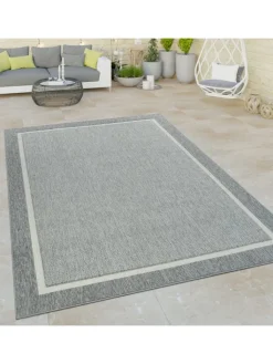KADIMA DESIGN Outdoorteppiche<Outdoor Teppich Unifarben Bordüre Balkon, Terrasse schmutzabweisend in Grau