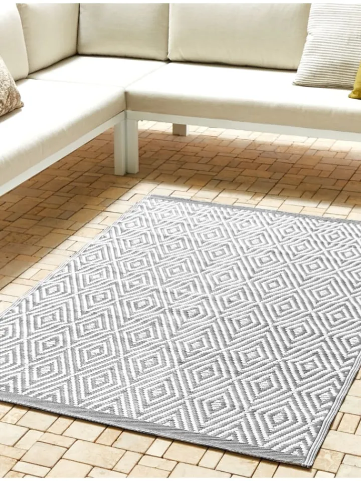 Beliani Outdoorteppiche<Outdoorteppich SIKAR in Grau/Weiß - (W) 120 x (H) 0.5 x (L) 180 cm
