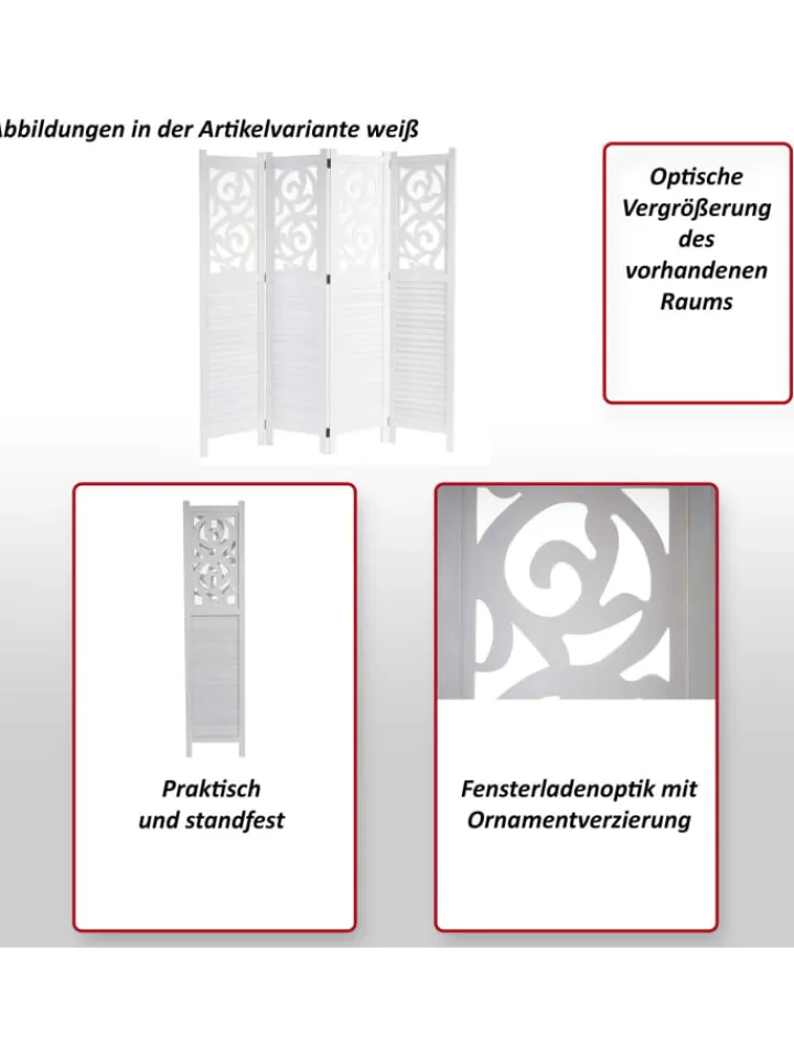 MCW Paravents<Paravant Izmir mit Ornamente, 170x161x2cm, weiß