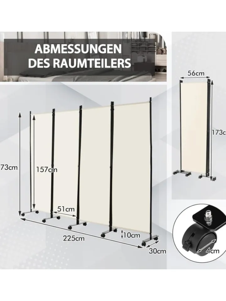 COSTWAY Paravents<Paravent 4 tlg. 173 cm in Beige