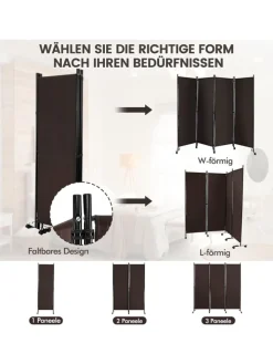 COSTWAY Paravents<Paravent 4 tlg. 173 cm in Braun