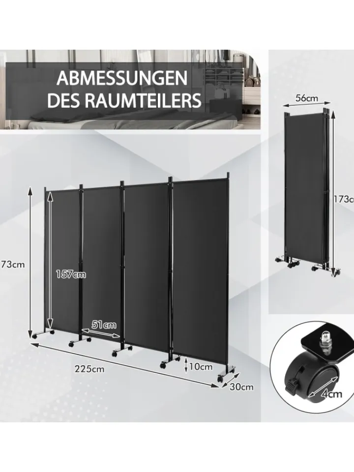 COSTWAY Paravents<Paravent 4 tlg. 173 cm in Grau