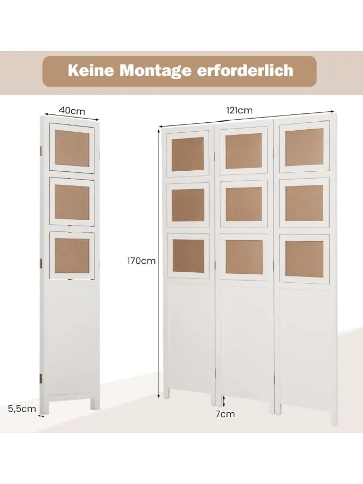 COSTWAY Paravents<Paravent 170 x 121cm in Weiß