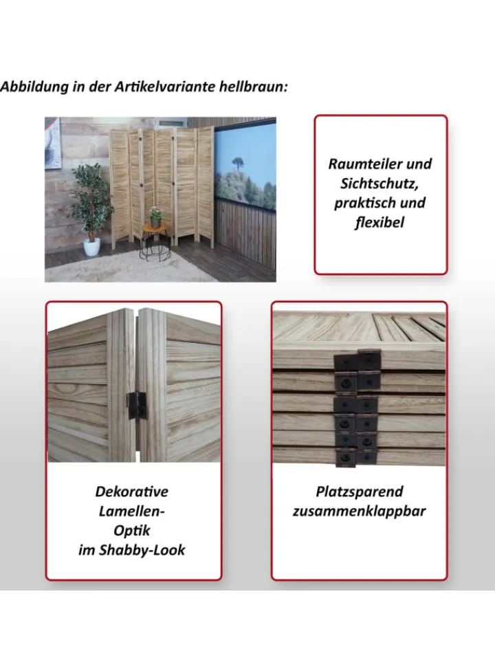 MCW Paravents<Paravent G30 im Shabby-Look, Hellbraun