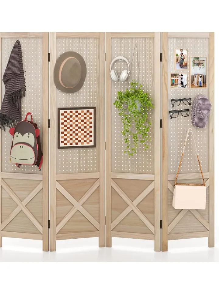 COSTWAY Paravents<Paravent mit Stecktafel in Hellbraun