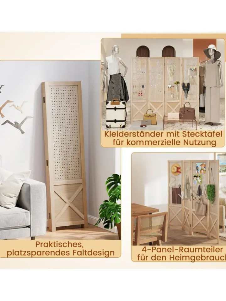 COSTWAY Paravents<Paravent mit Stecktafel in Hellbraun