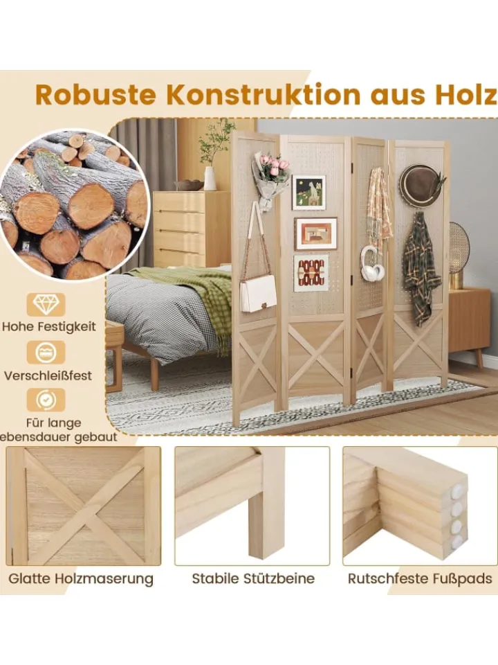 COSTWAY Paravents<Paravent mit Stecktafel in Hellbraun