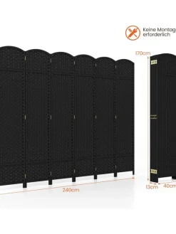 COSTWAY Paravents<Paravent 240x170cm in Schwarz