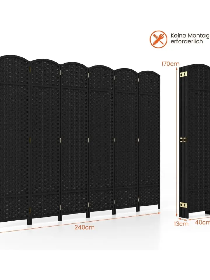 COSTWAY Paravents<Paravent 240x170cm in Schwarz