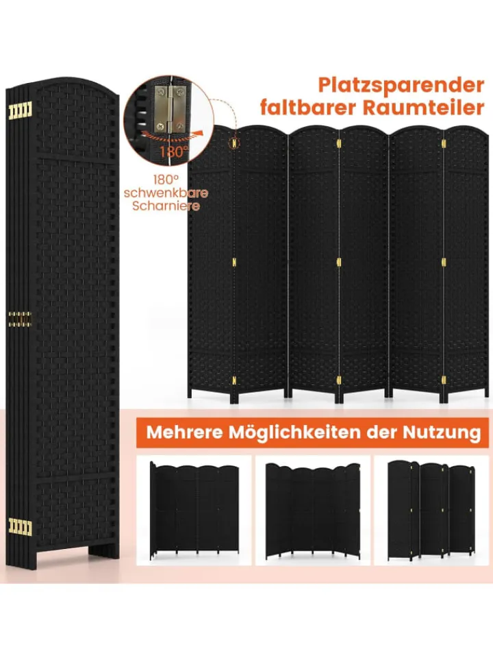 COSTWAY Paravents<Paravent 240x170cm in Schwarz