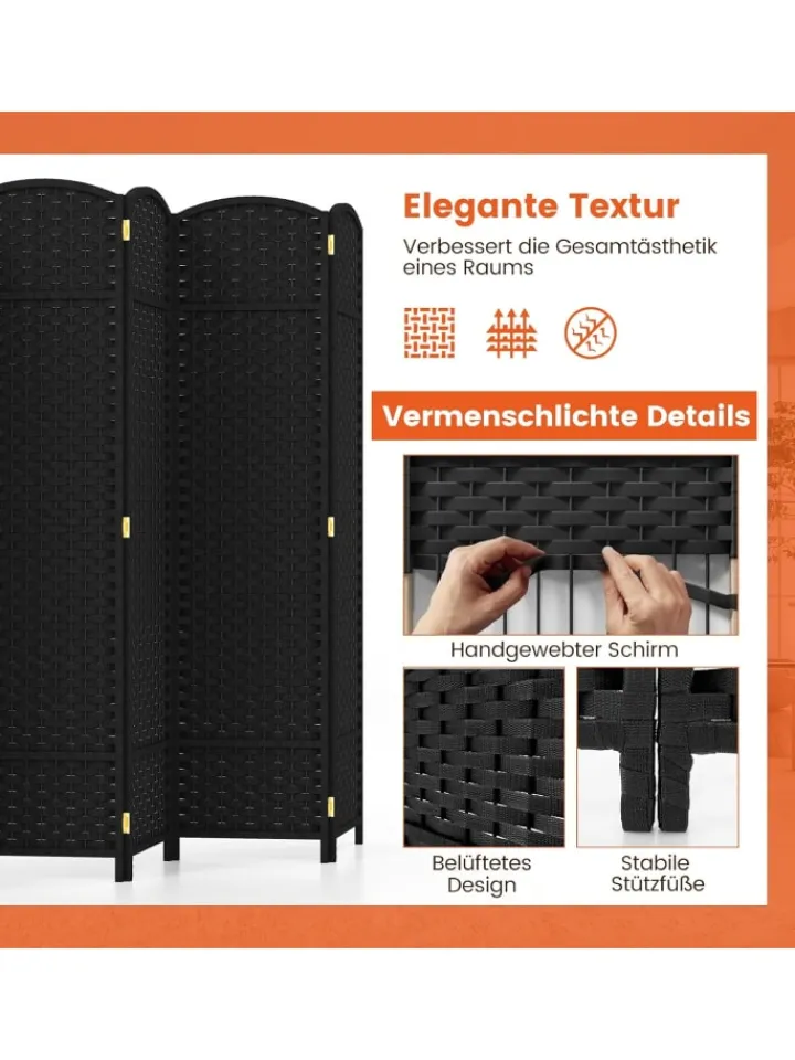 COSTWAY Paravents<Paravent 240x170cm in Schwarz