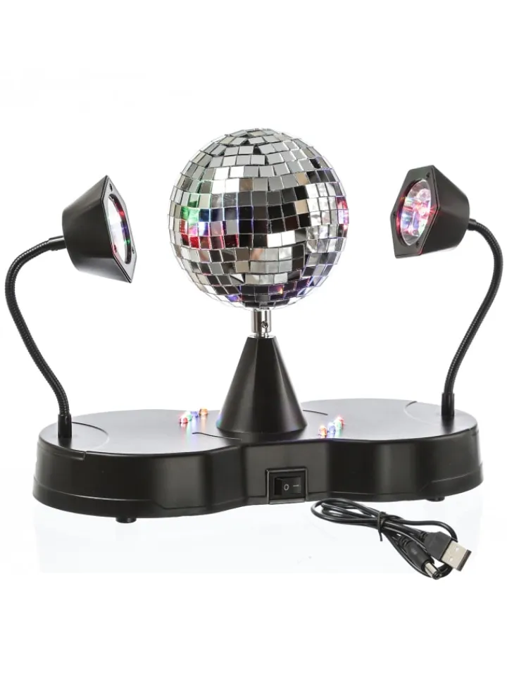 SATISFIRE Lichterketten & Dekobeleuchtung<Party Disco Effekt Spiegelkugel mit 2 Schwanenhals Spots H: 22cm in bunt