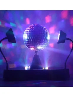 SATISFIRE Lichterketten & Dekobeleuchtung<Party Disco Effekt Spiegelkugel mit 2 Schwanenhals Spots H: 22cm in bunt
