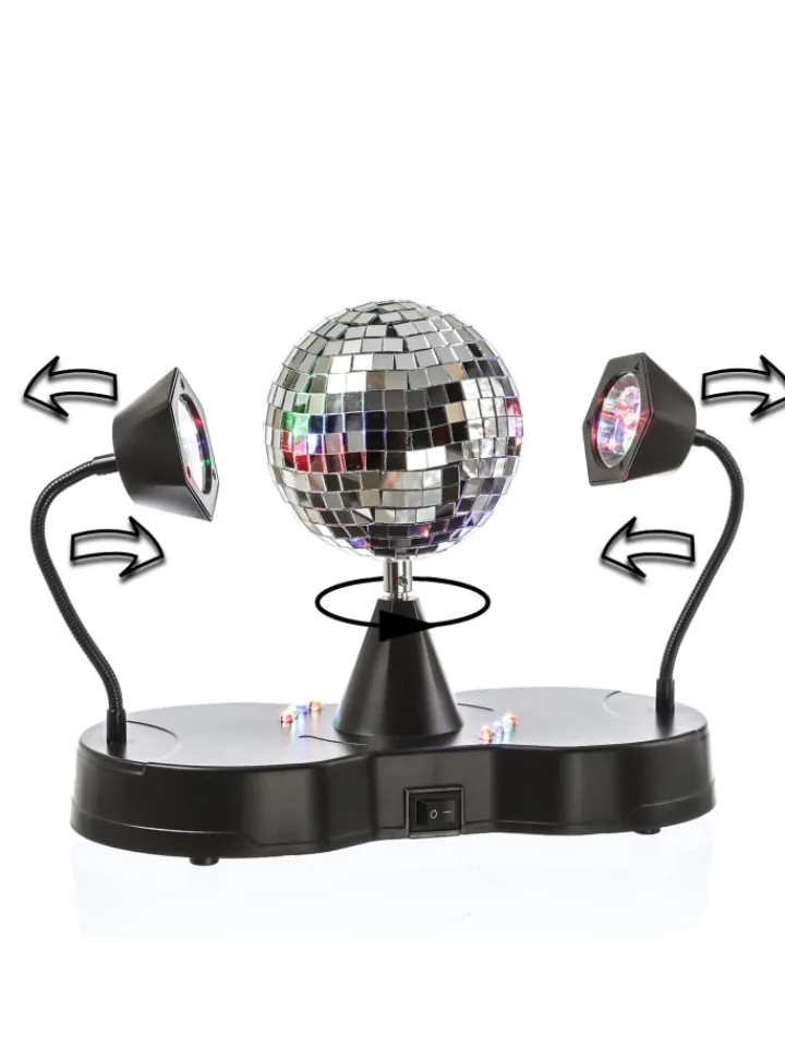 SATISFIRE Lichterketten & Dekobeleuchtung<Party Disco Effekt Spiegelkugel mit 2 Schwanenhals Spots H: 22cm in bunt