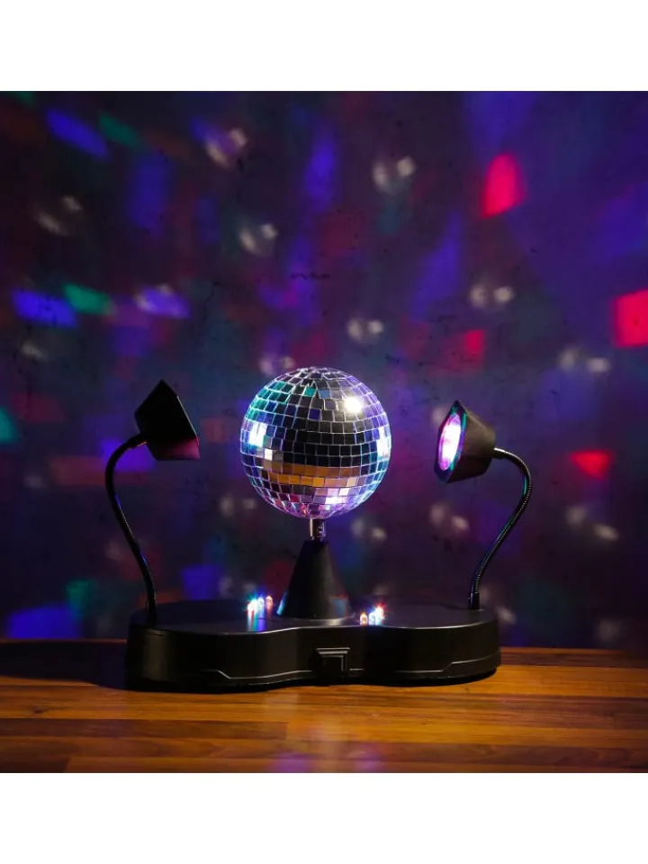 SATISFIRE Lichterketten & Dekobeleuchtung<Party Disco Effekt Spiegelkugel mit 2 Schwanenhals Spots H: 22cm in bunt
