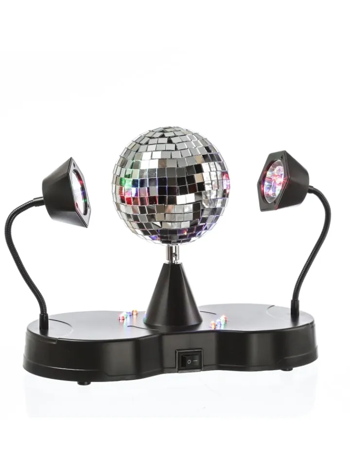SATISFIRE Lichterketten & Dekobeleuchtung<Party Disco Effekt Spiegelkugel mit 2 Schwanenhals Spots H: 22cm in bunt