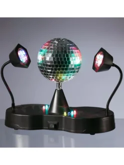 SATISFIRE Lichterketten & Dekobeleuchtung<Party Disco Effekt Spiegelkugel mit 2 Schwanenhals Spots H: 22cm in bunt